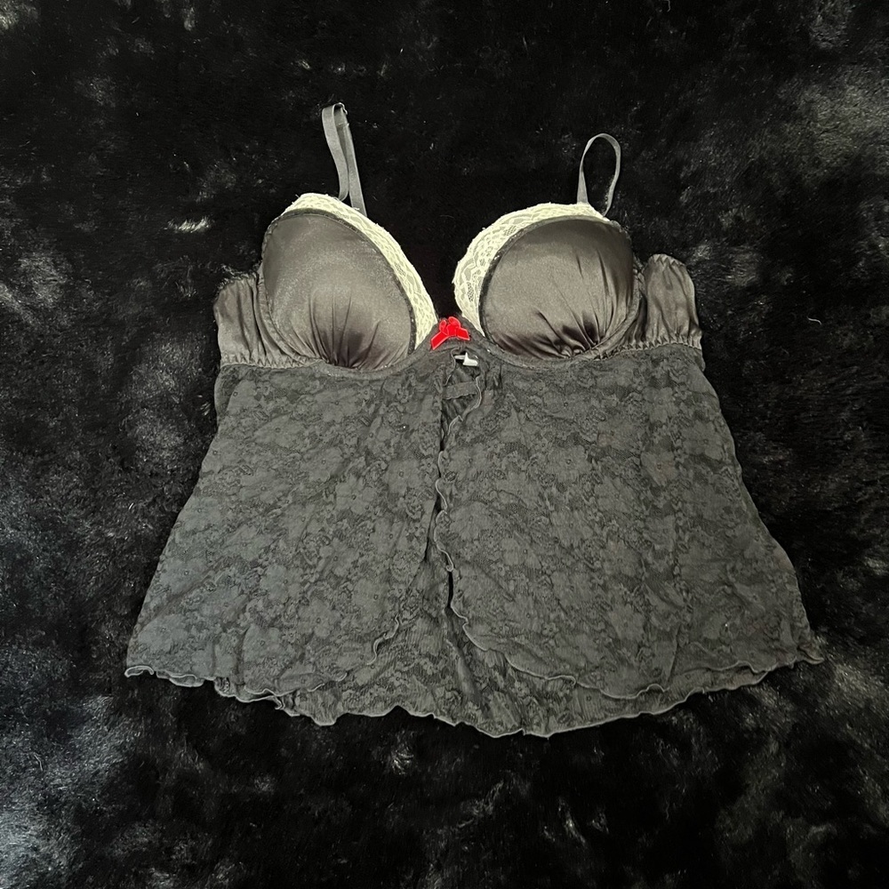 APT 9 Black Lace Satin Babydoll Lingerie - Size Medium